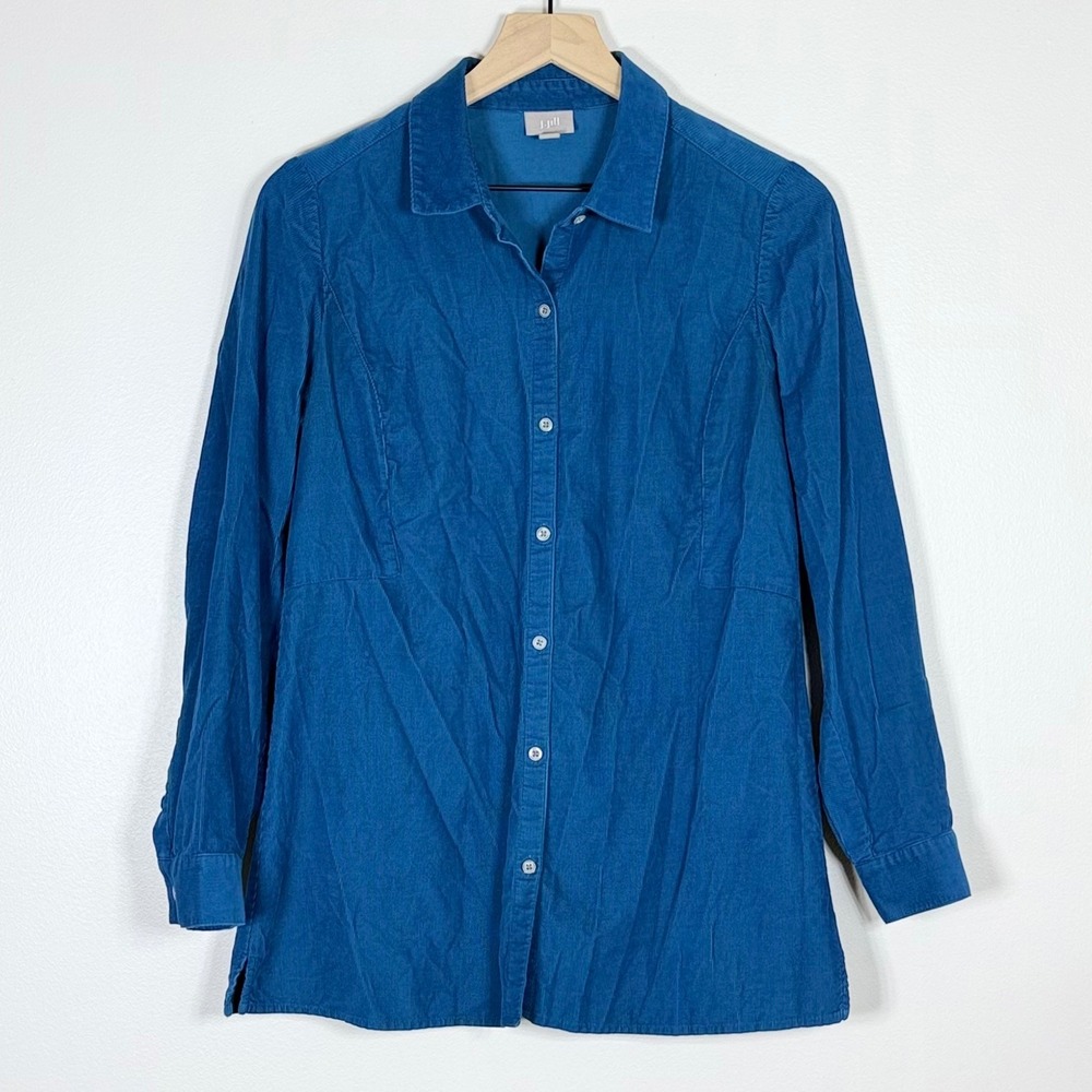 J Jill Womens Fine Wale Corduroy Button Up Shirt Size S Blue Long Sleeve Cotton